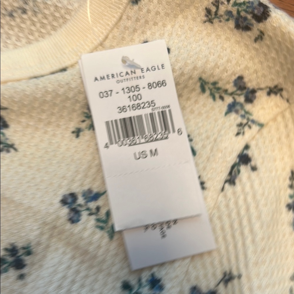 American Eagle Cream and Blue Floral Long Sleeve